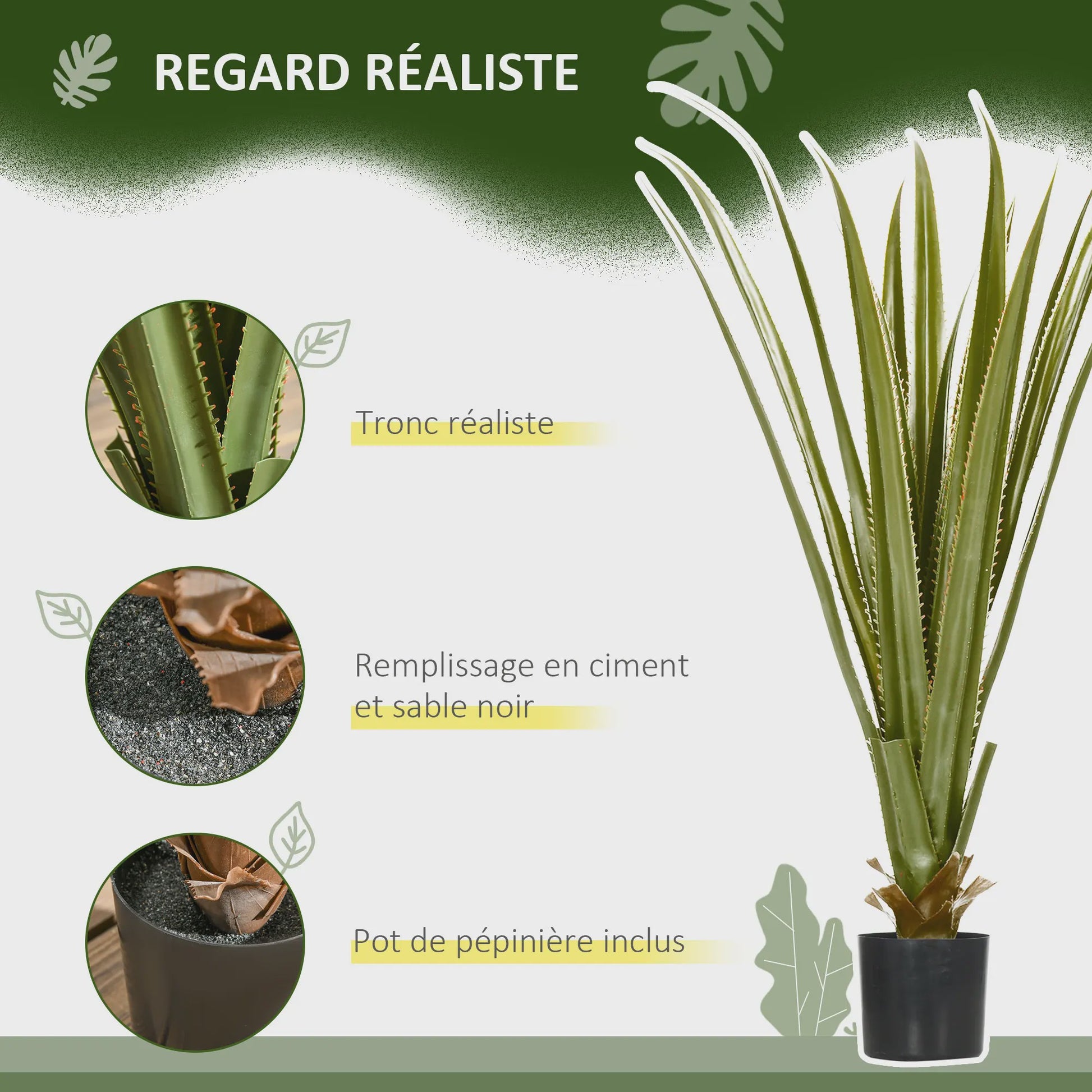HOMCOM Kunstplant Agave 90 cm Hoog - Realistische Kunstplant voor Binnen en Buiten