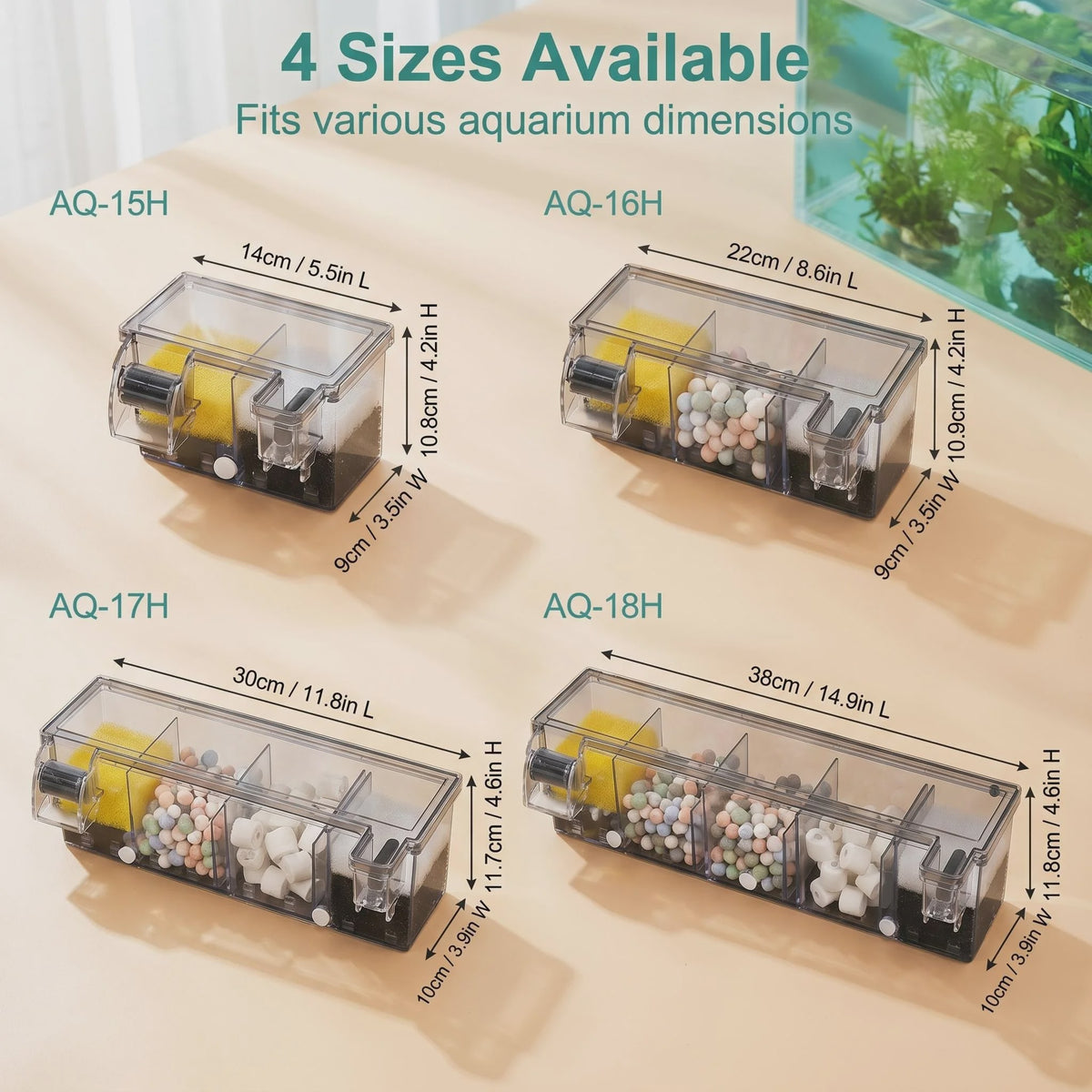 Ruimtebesparend Aquariumfilter Hang-on met Meerfasenfiltering en Watervaluitloop - 4 Maten