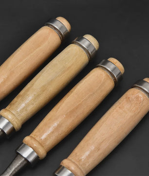 Professionele Houtsnijbeitel Set (4 stuks) - 6/12/18/24mm, Chroom-Vanadium Staal met Beukenhouten Handvatten