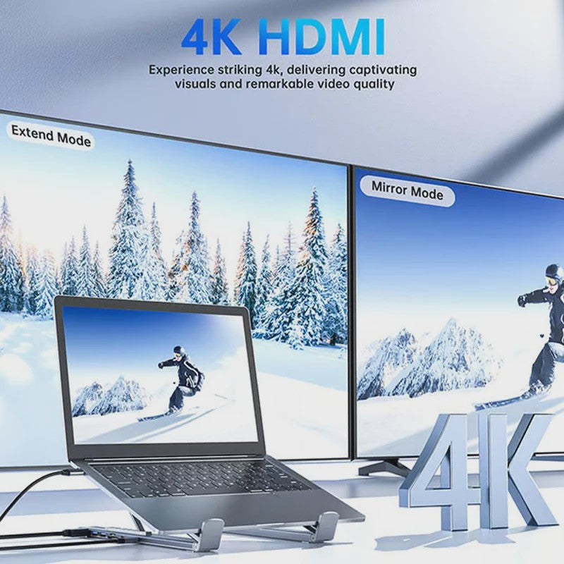 8-in-1 USB-C Laptop Stand & Docking Station - Universele Hub met HDMI & PD