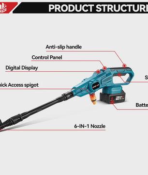 ONEVAN Krachtige Accu Hogedrukreiniger 3500W - 200Bar - Voor Makita Batterijen