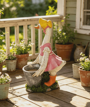 Vrolijke Cartoon Eend Tuinbeeld met Planter - 36.5 cm Hars Ornament