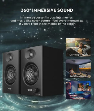 OHAYO C6 Actieve Boekenplank Speakers: 60W, Bluetooth 5.3, Glasvezel Unit, Multi-Input (USB/RCA/AUX) voor PC Gaming