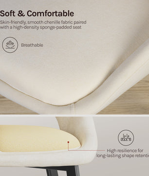 Set van 6 Luxe Eetkamerstoelen - Chenille Bekleding, Holle Rug & Metalen Poten