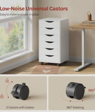 WOLTU Ladekast op Wielen - Wit Archiefkast met 6 Lades voor Kantoor, Slaapkamer of Studiekamer