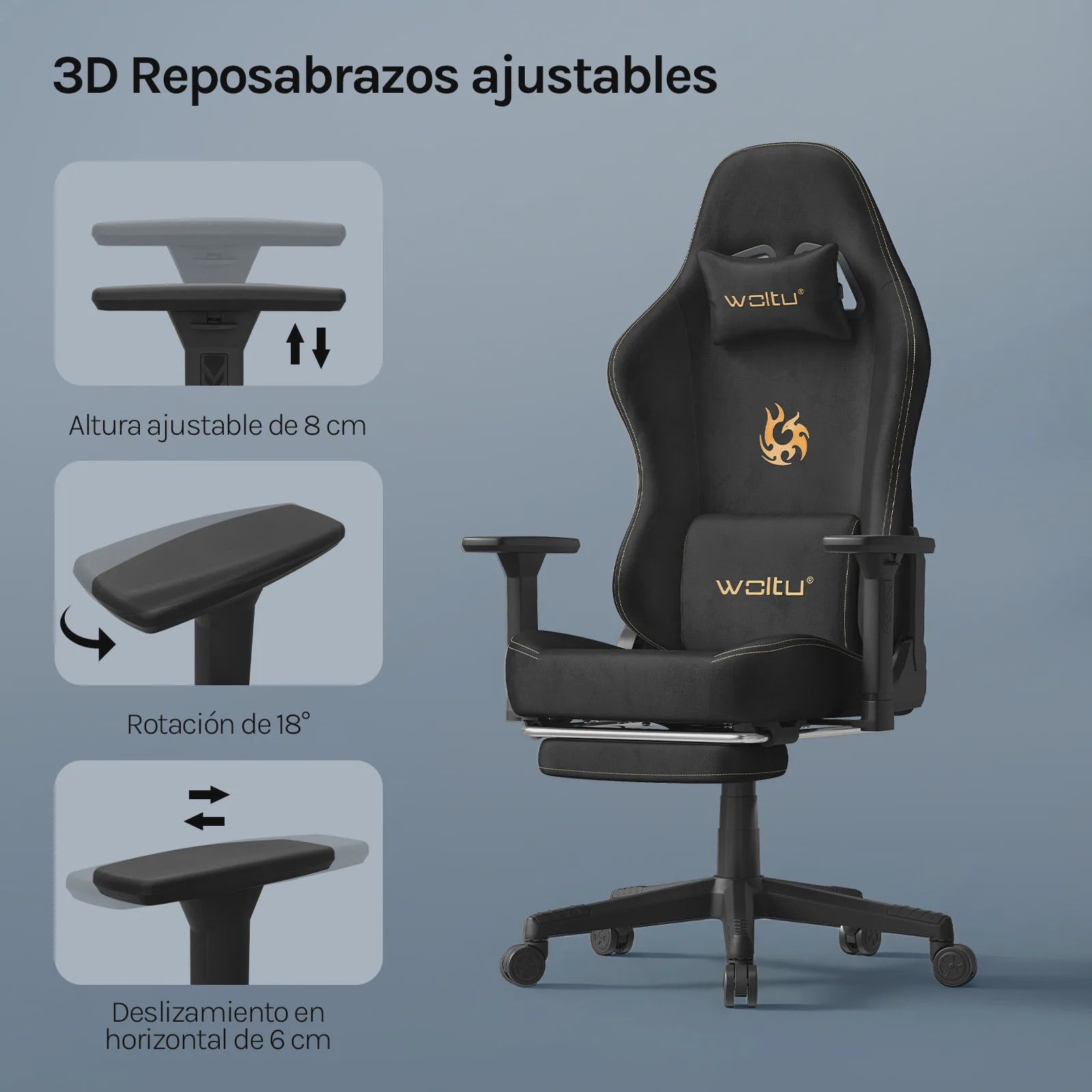 WOLTU Ergonomische Gaming en Bureau Stoel met Verstelbare Armleuningen en Voetensteun