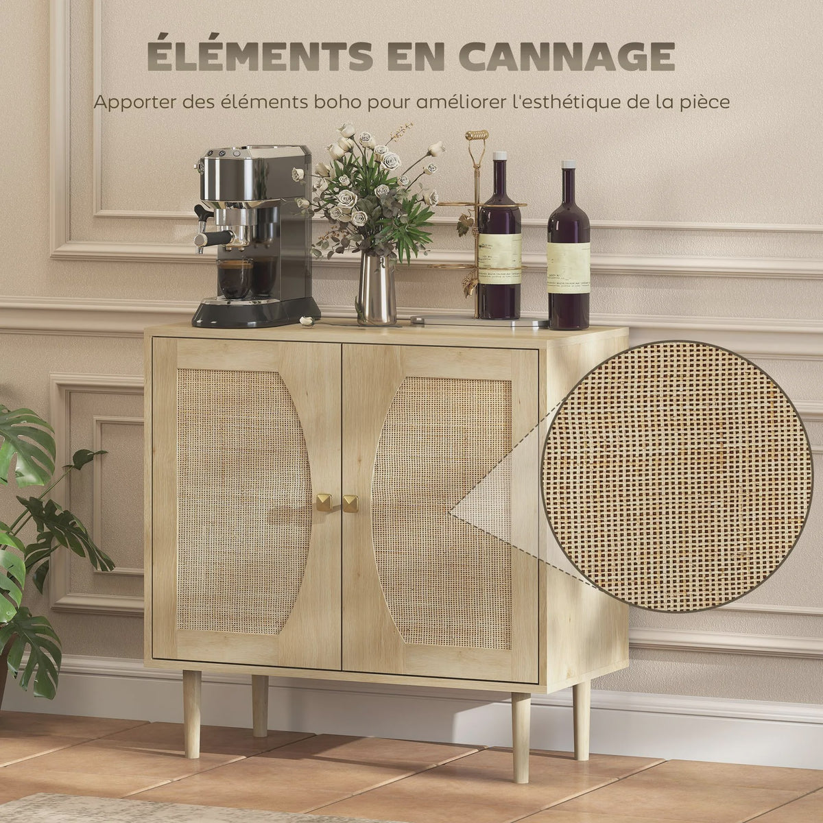 Bohemian Buffetkast met Rotan Deuren - Stijlvolle Keukenopberger 80x38x79 cm