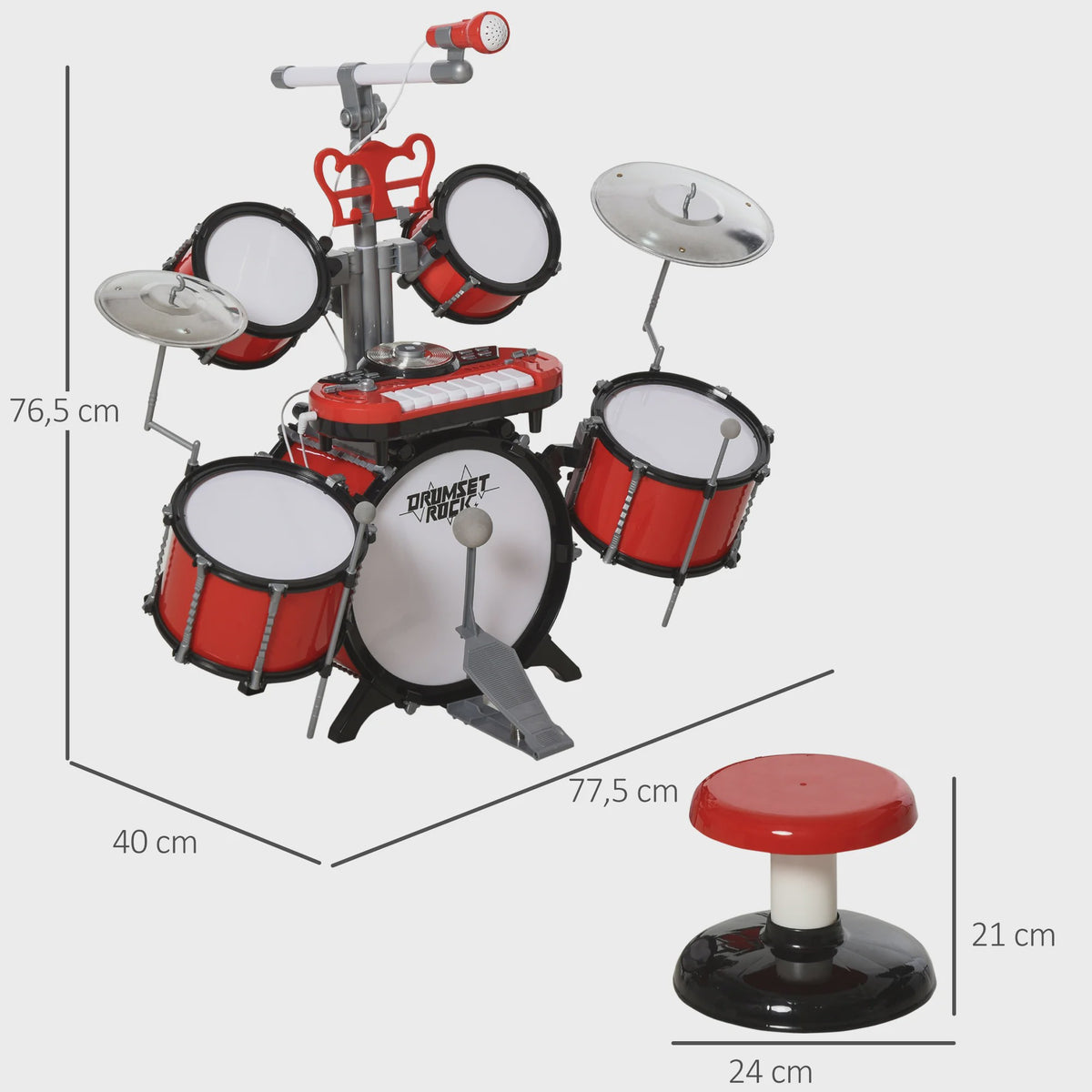 Homcom Children's Jazz Drum Set Electronic Keyboard Microphone +3 Years