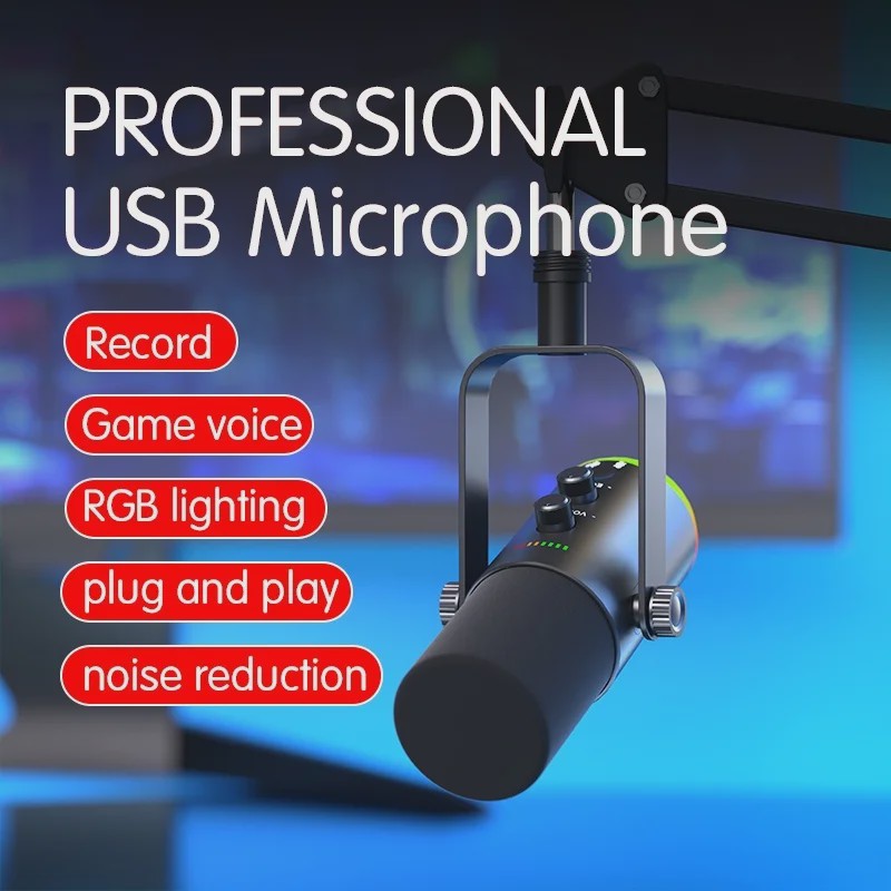 Professionele USB/XLR Microfoon met Touch Mute, RGB Verlichting & Koptelefoonaansluiting - Ideaal voor Gaming, Streaming & PC