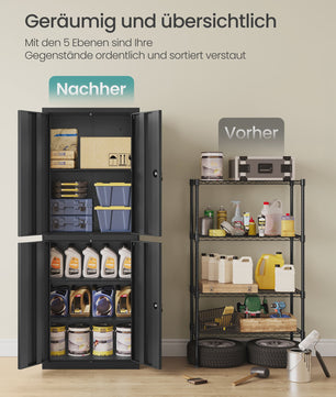 SONGMICS Metalen Archiefkast / Opbergkast - Zwart, 40x60x180 cm, 4 Deuren, 2 Slotjes