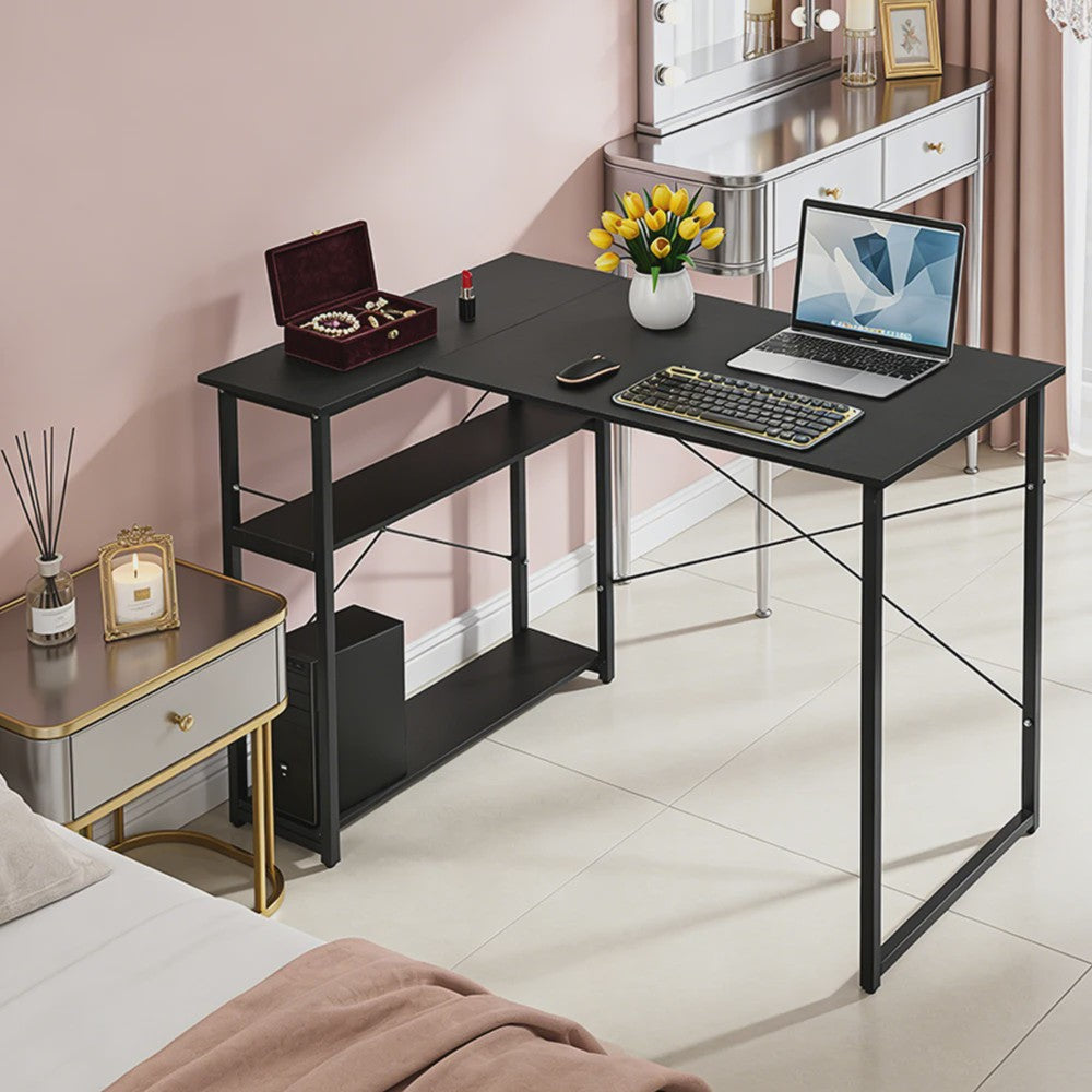 L-vormig Bureau met Opbergrek - Ideaal voor Gaming, PC, Studie & Werk in Slaapkamer (120/100cm)