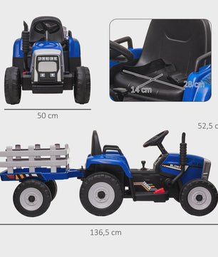 Elektrische Kinder Tractor met Aanhanger - Blauw (3-6 Jaar)