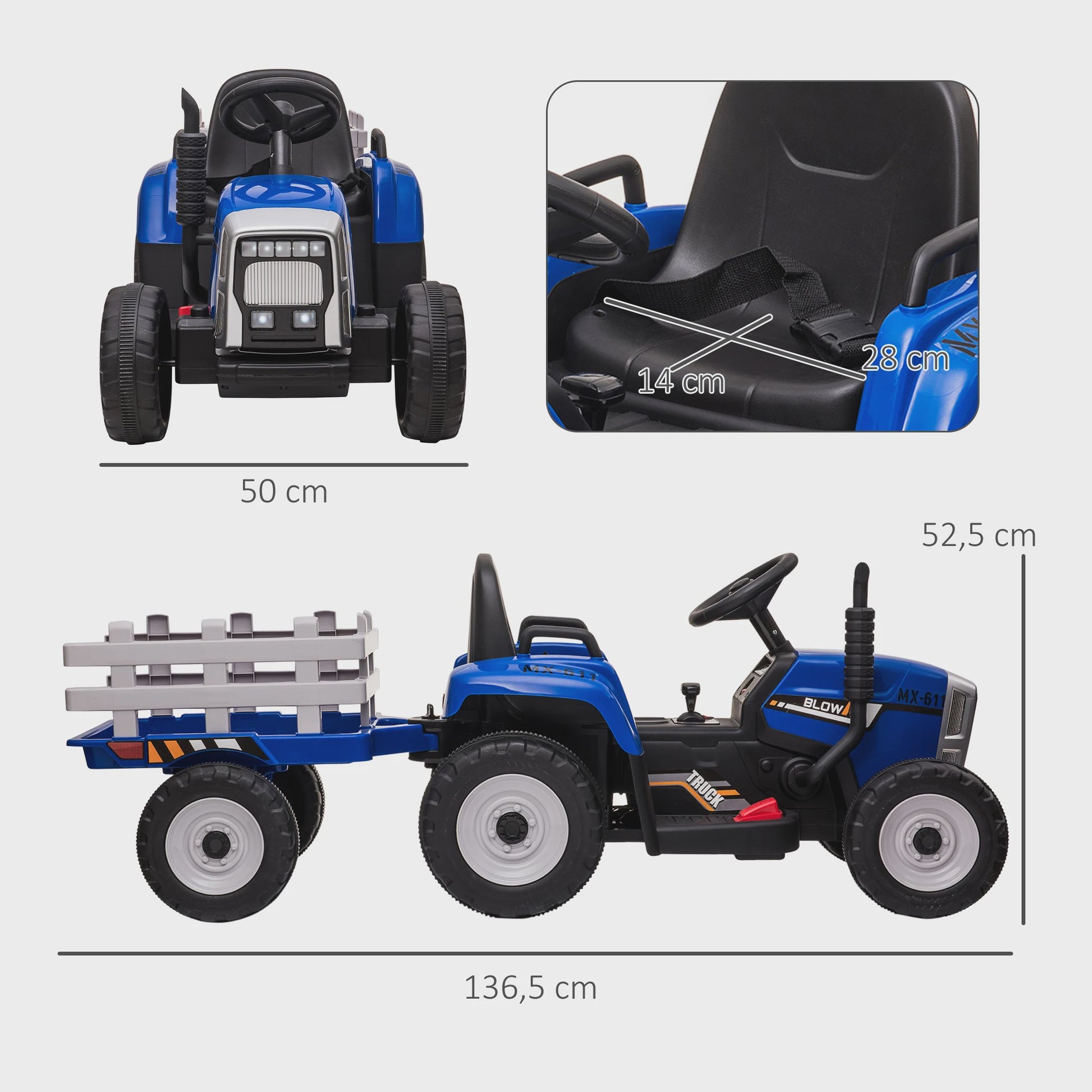 Elektrische Kinder Tractor met Aanhanger - Blauw (3-6 Jaar)