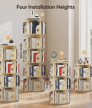 White Rotating Bookcase Storage 5-Tier Book Shelf 20 Compartments for Living Room Office Children's Room Organizer Decoration