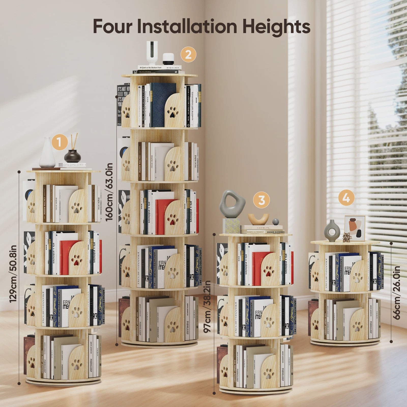 White Rotating Bookcase Storage 5-Tier Book Shelf 20 Compartments for Living Room Office Children's Room Organizer Decoration