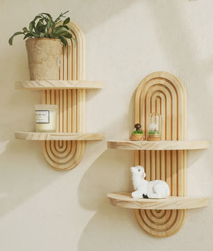 Houten Wandplank met Boogontwerp - Decoratieve Plank voor Planten & Kaarsen