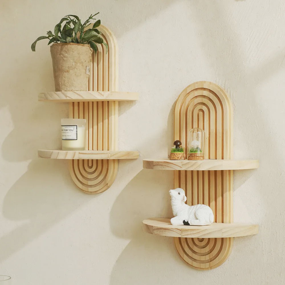Houten Wandplank met Boogontwerp - Decoratieve Plank voor Planten & Kaarsen