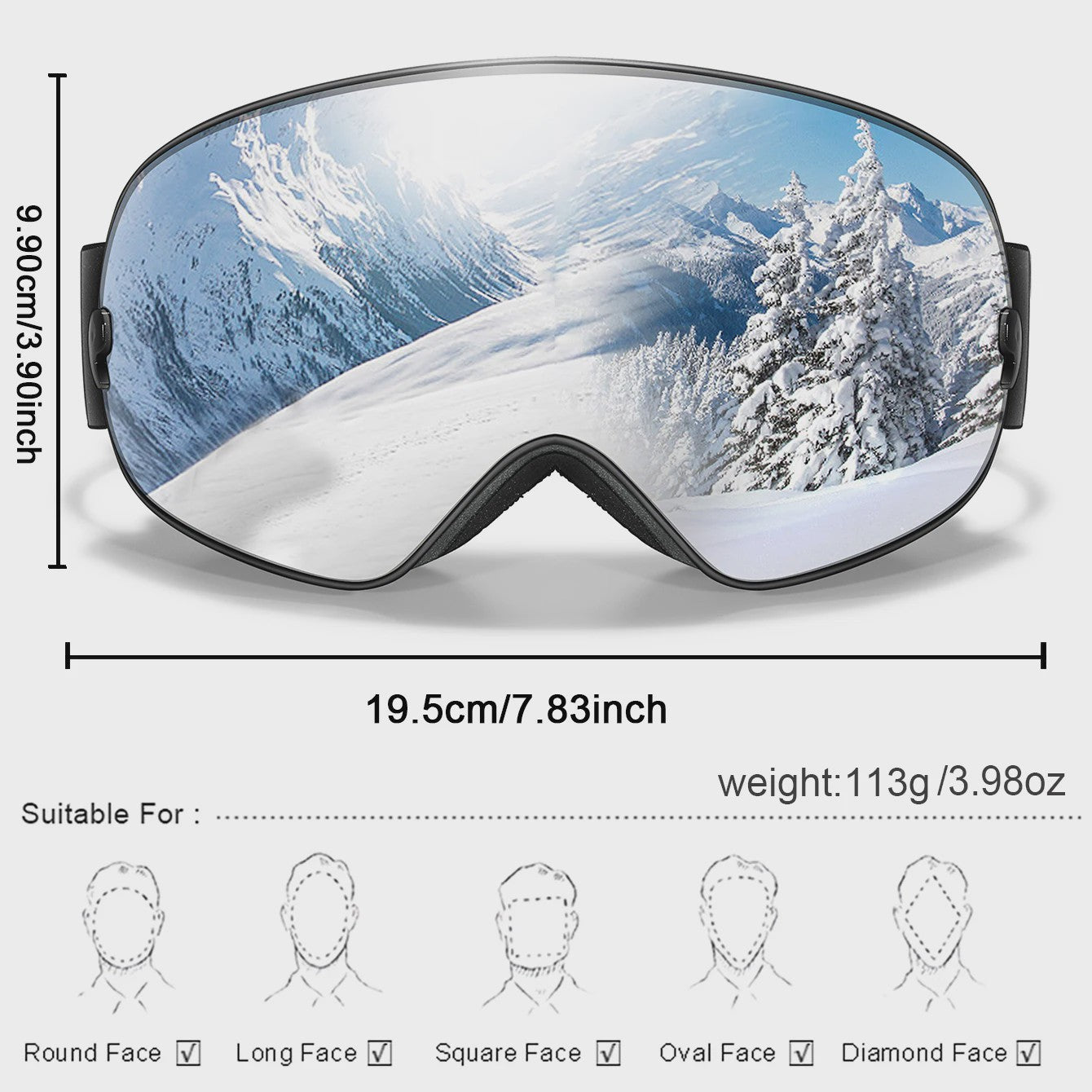 Ski Bril Heren Dames Tieners - UV400 Anti-Condens, Inclusief Optisch Frame & Tas