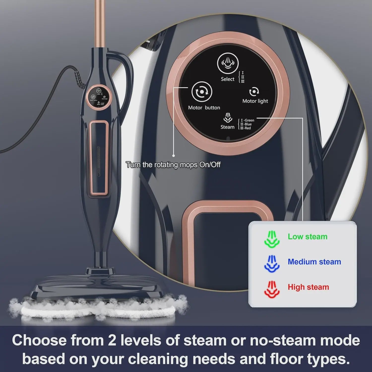 VM6 Roterende Stoommop met 1300W Kracht - 10-in-1 Multifunctionele Vloerstomer