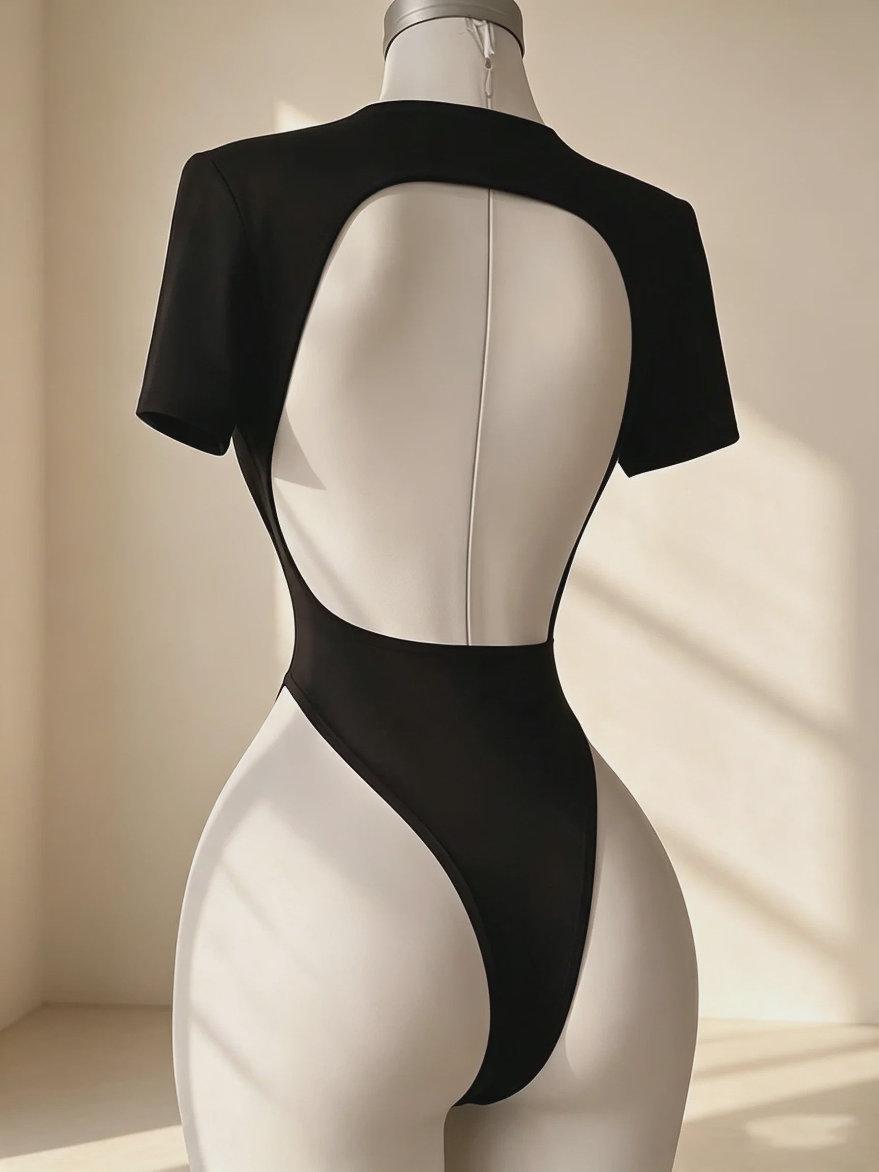 Dames Backless Bodysuit met Korte Mouwen - Comfortabele Basis met Open Rug