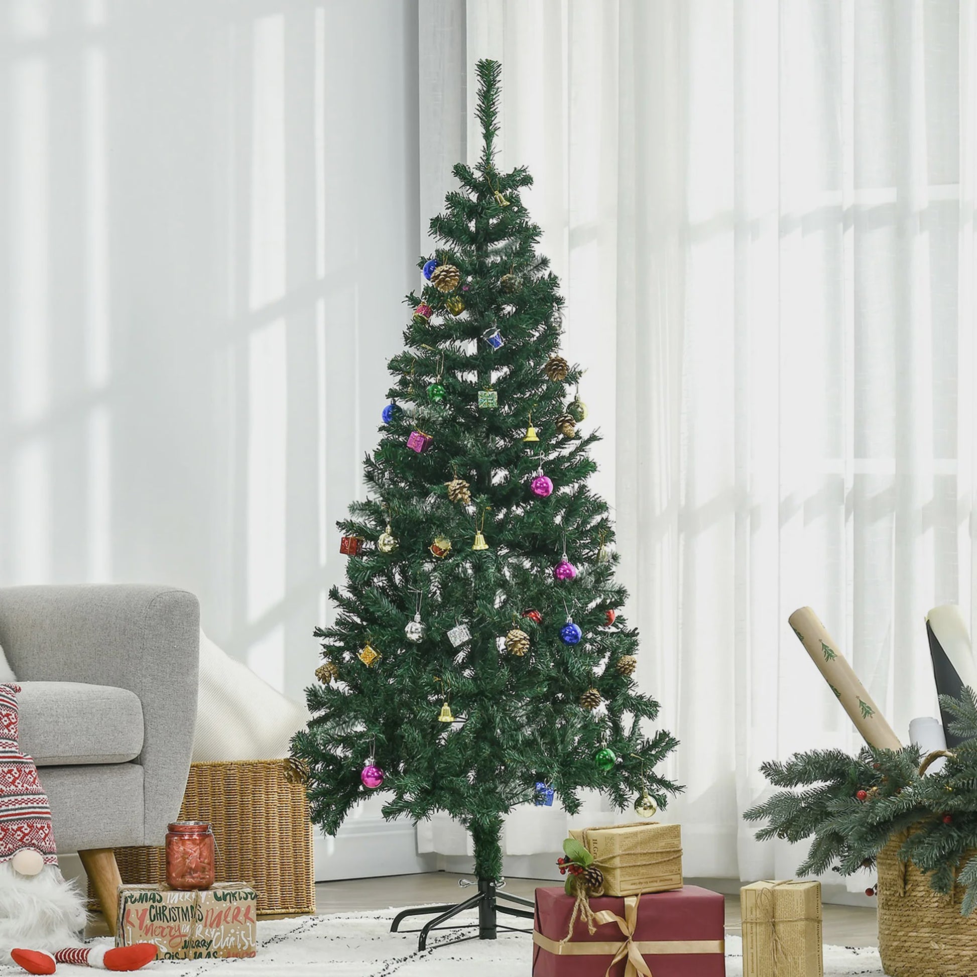 Homcom Artificial Christmas Tree 150 cm with 420 Branches Pine Cones Ornaments Christmas Decoration for Indoors Green