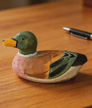 Handgesneden Houten Wilde Eend Beeldje - Realistisch Houtsnijwerk Decoratie