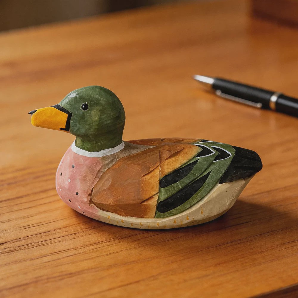 Handgesneden Houten Wilde Eend Beeldje - Realistisch Houtsnijwerk Decoratie