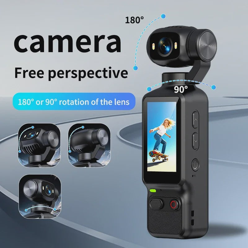 Compacte 4K Action Camera met 180° Roteerbare Lens - Ideaal voor Vlogs, YouTube & TikTok
