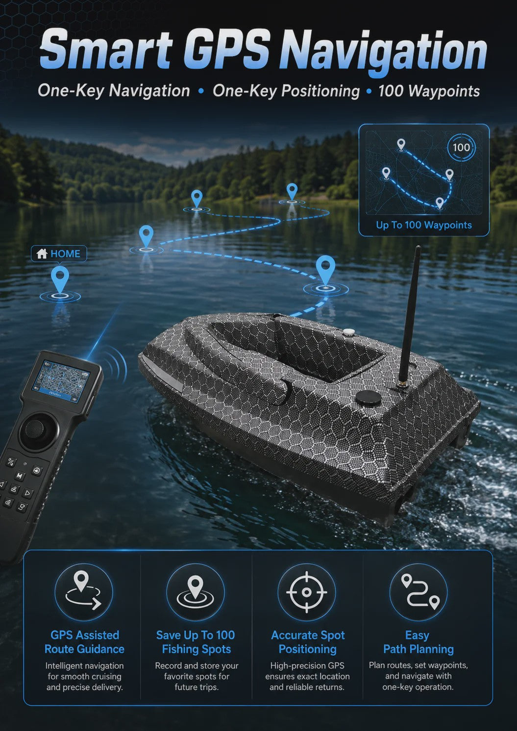 D50B Carbon Fiber GPS Voerboot met Dubbele 15600mAh Batterij - Krachtige RC Visboot