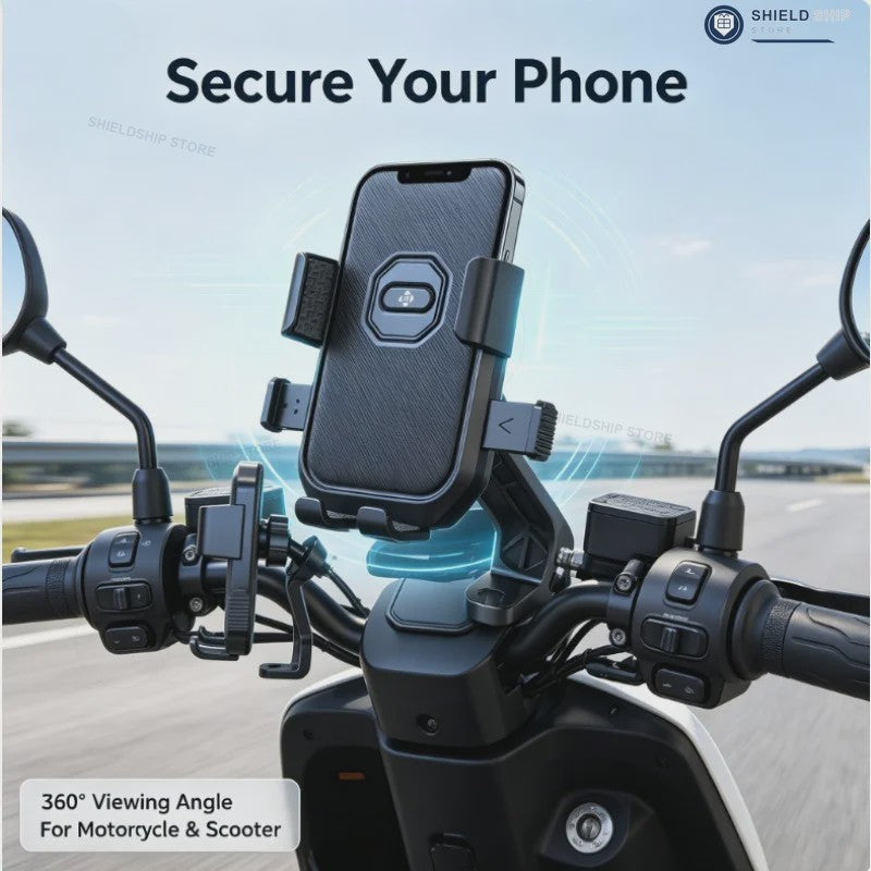 Universele Motor Telefoonhouder met Automatisch Sluitingssysteem - 360° Verstelbaar voor Fiets, Scooter & E-Bike