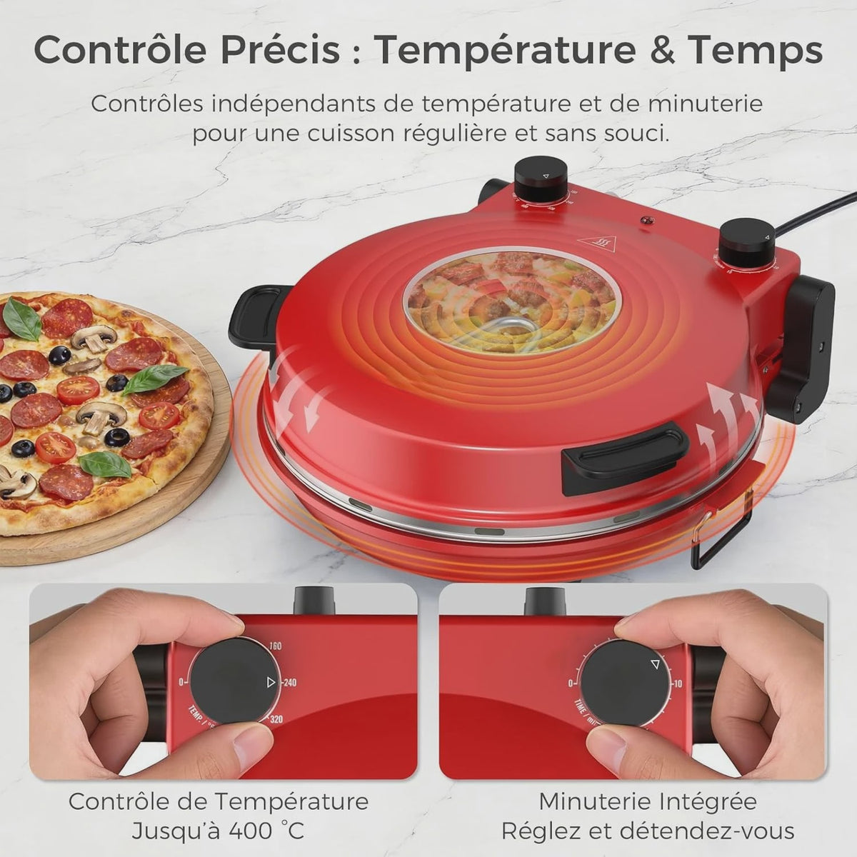 Elektrische Pizzaoven met Pizzasteen - Snel & Verstelbare Temperatuur