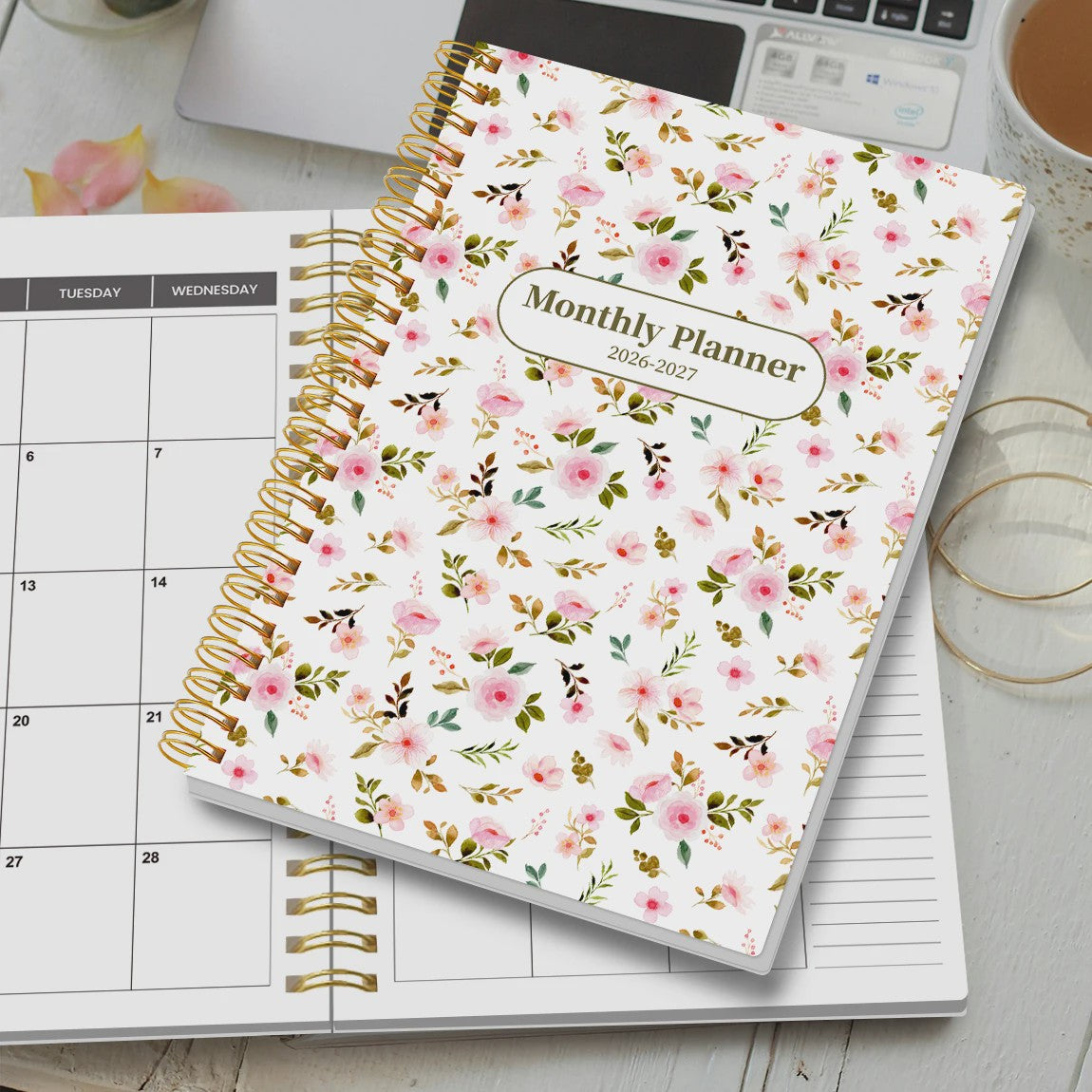 Bloemen A5 Planner 2026-2027: Week & Maand Overzicht, Spiraalbinding, Notities & Agenda