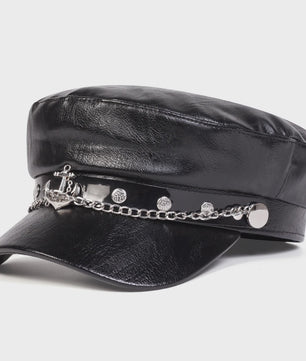 Stoere Unisex Leren Pet met Ringen en Gesp - Sailor, Captain, Militaire Stijl
