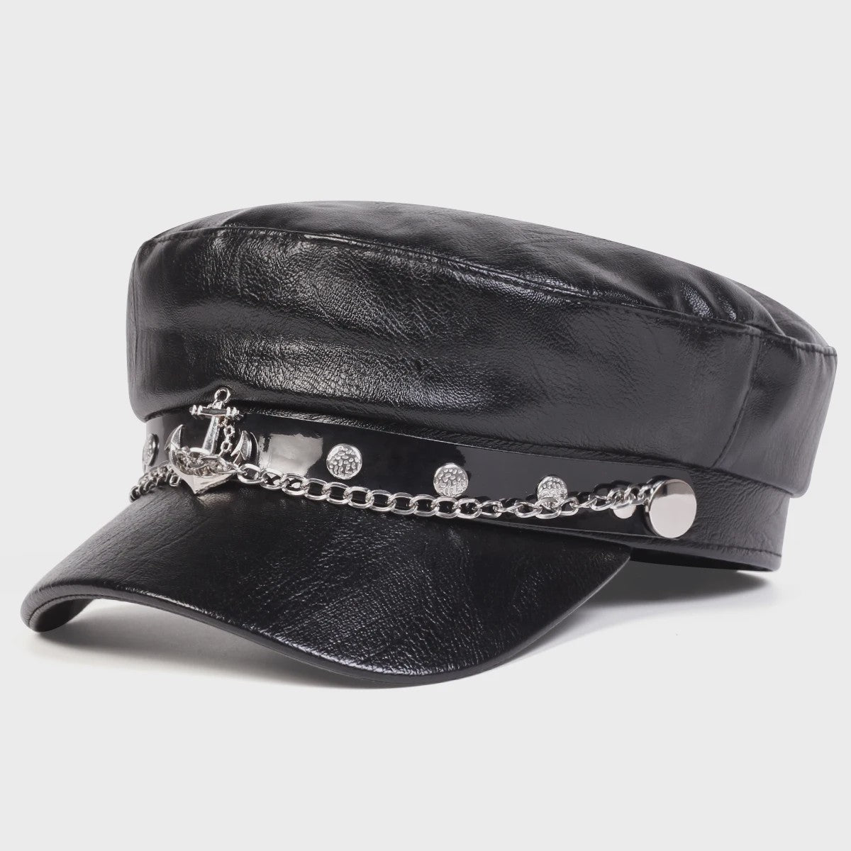 Stoere Unisex Leren Pet met Ringen en Gesp - Sailor, Captain, Militaire Stijl