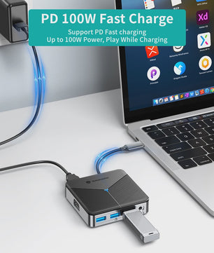 Yottamaster 8-in-1 USB-C Docking Station Hub met 100W PD, 4K@60Hz HDMI, RJ45, SD/TF Kaartlezer & Audio