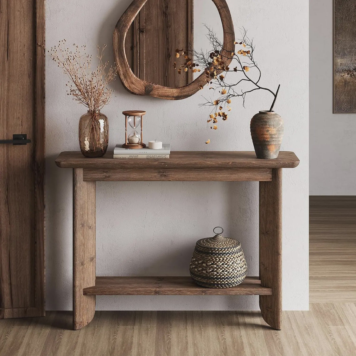 Houten Console Tafel Achter Bank - 2-Laags Entree Tafel met Opslag - Walnoot Kleur - Eenvoudige Montage