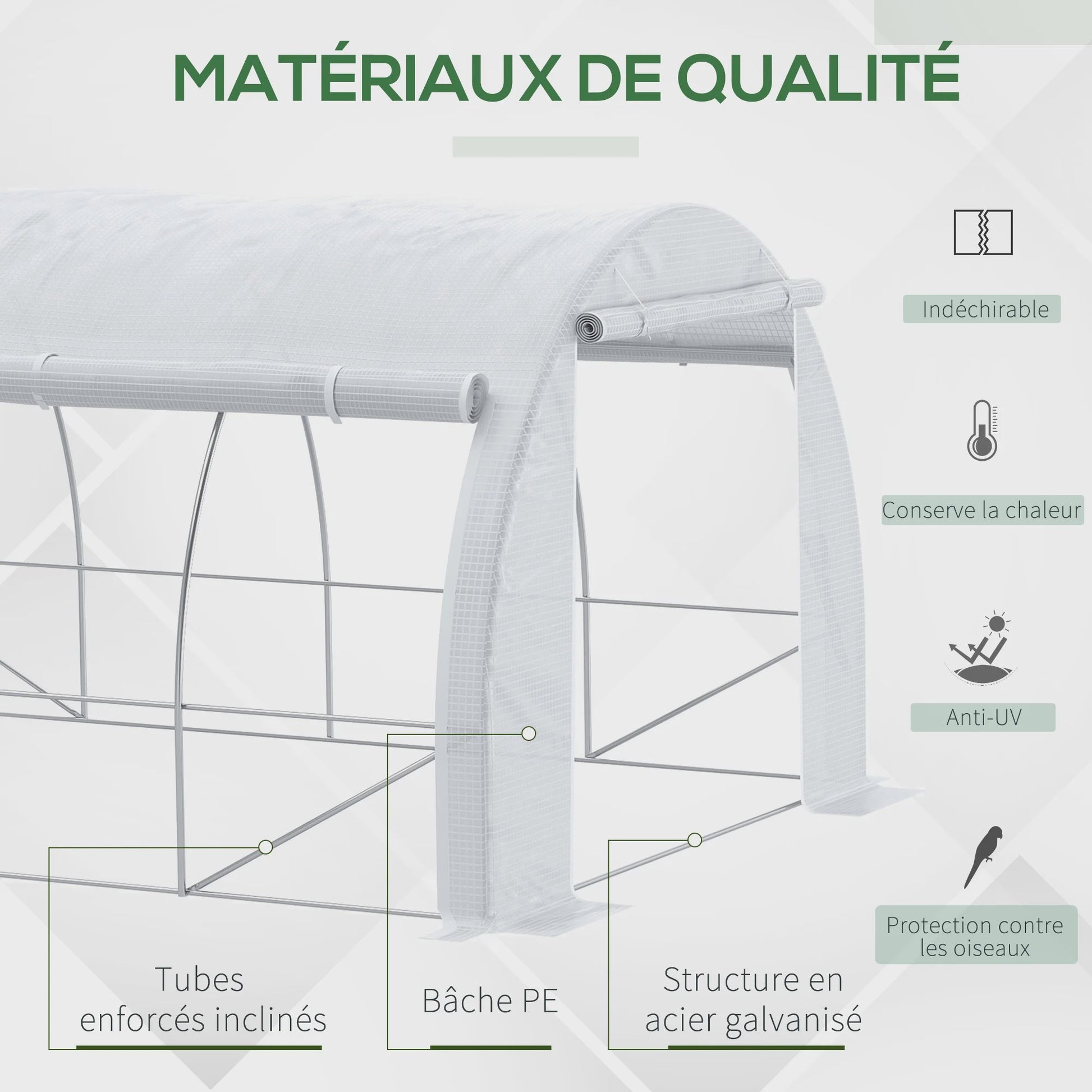 Outsunny Kweekkas 12m² - 4x3x2m - Met Deur, 8 Ramen & PE Anti-UV Doek