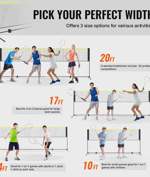 Verstelbaar Sportnet 20FT - Badminton, Volleybal, Tennis, Pickleball - Draagbaar & Inklapbaar