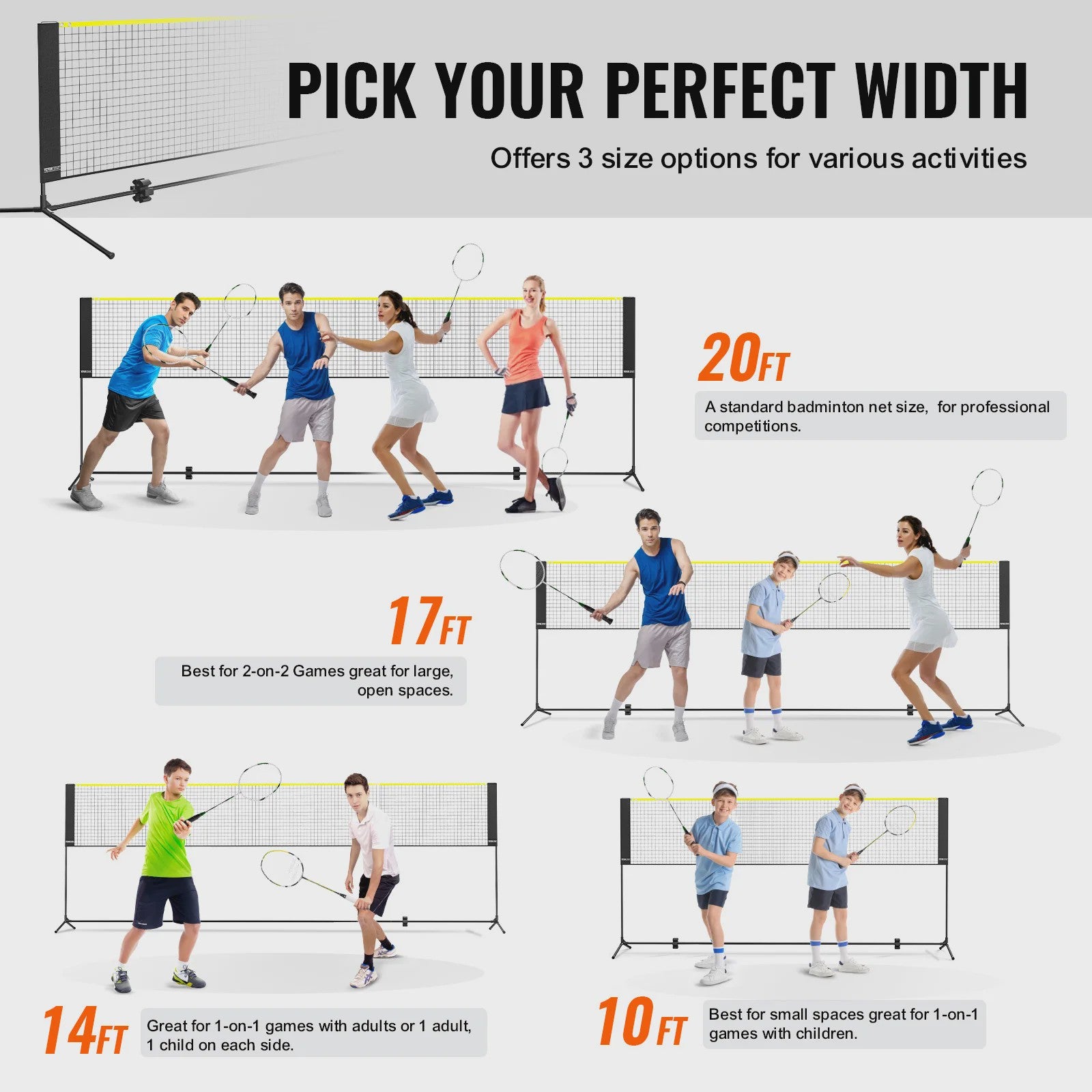 Verstelbaar Sportnet 20FT - Badminton, Volleybal, Tennis, Pickleball - Draagbaar & Inklapbaar