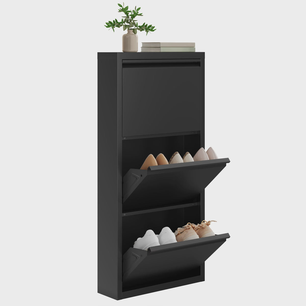 WOLTU Smalle Schoenenkast met 3 Klepkasten - Wit - 50x106x15cm - Hal & Woonkamer