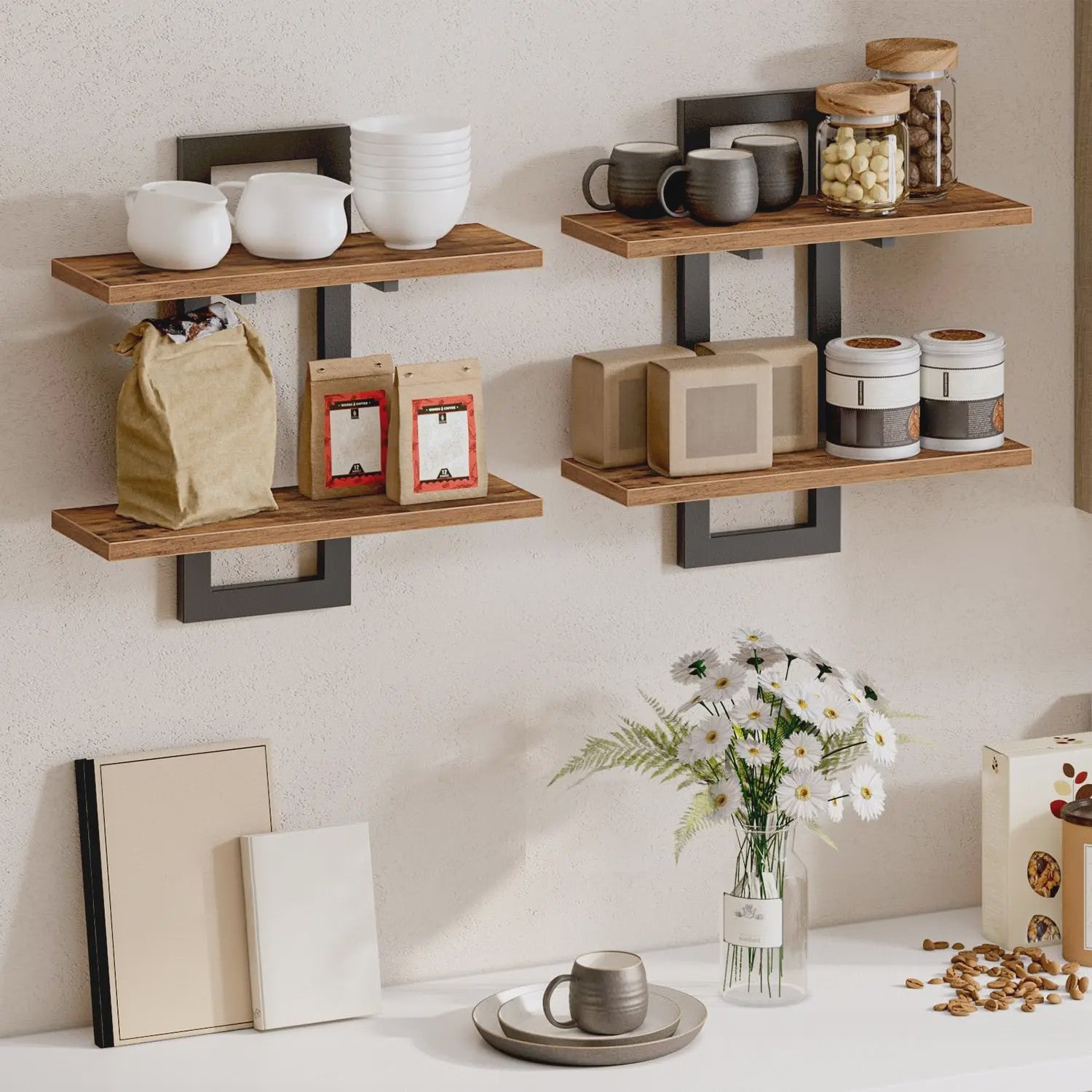 Zwevende Wandplanken Set van 2 - Decoratieve en Functionele Opbergplanken voor Woonkamer, Slaapkamer en Keuken