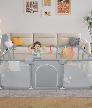 XL Baby Speelpen 180x120cm met Basketbalring, Voetbalframe en 50 Ballen