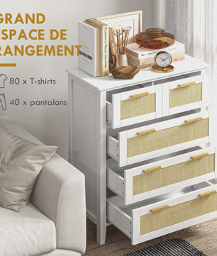 Stijlvolle Commode met 5 Lades en Rotan Fronten - Ideaal voor Woonkamer, Slaapkamer of Kantoor