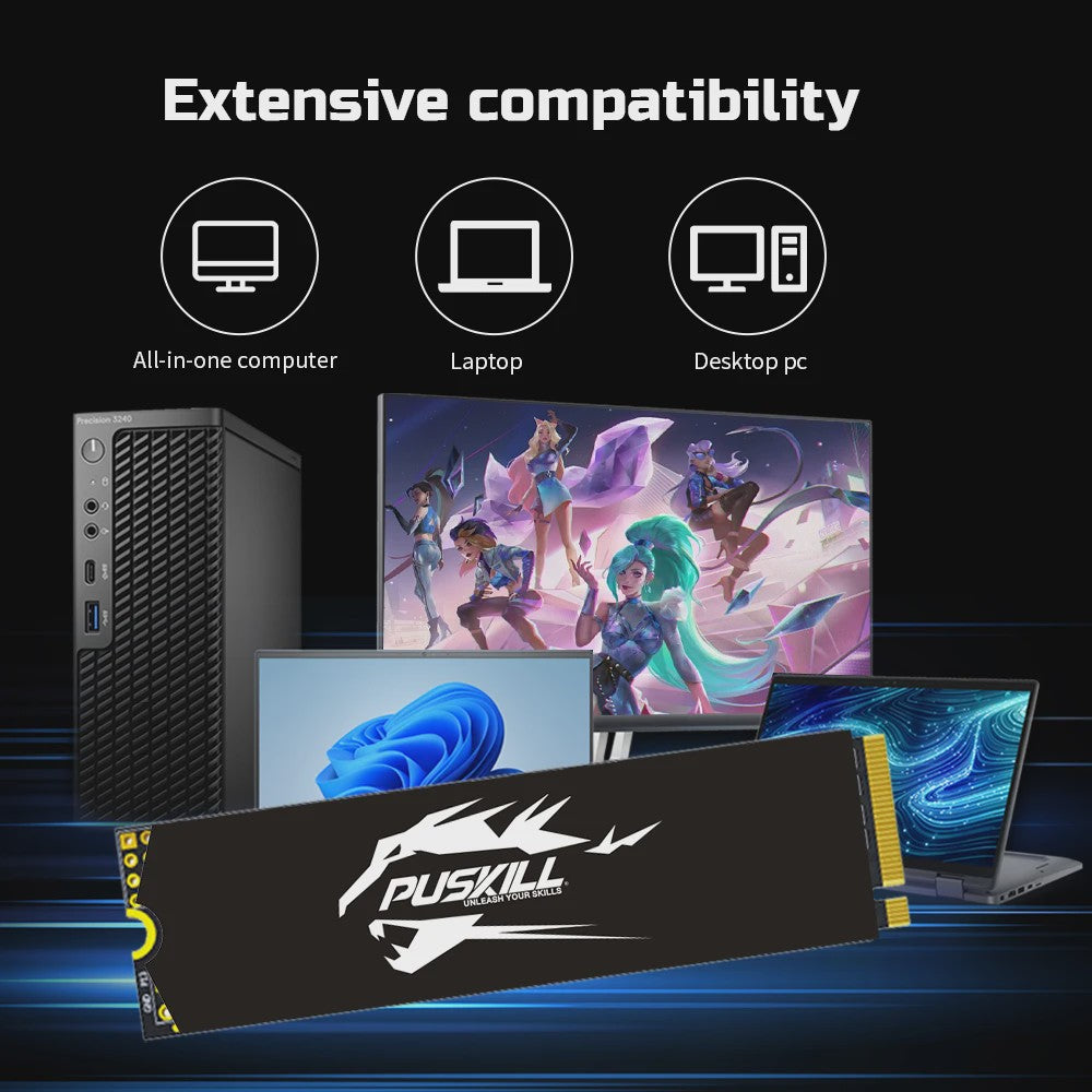 PUSKILL PCIe NVMe M.2 SSD 2280 - Snelle Interne Solid State Drive voor Laptop & Desktop (128GB - 1TB)