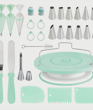 Professionele Taart Decoratie Set: 80 Delig met Draaiplateau & Spuitmondjes