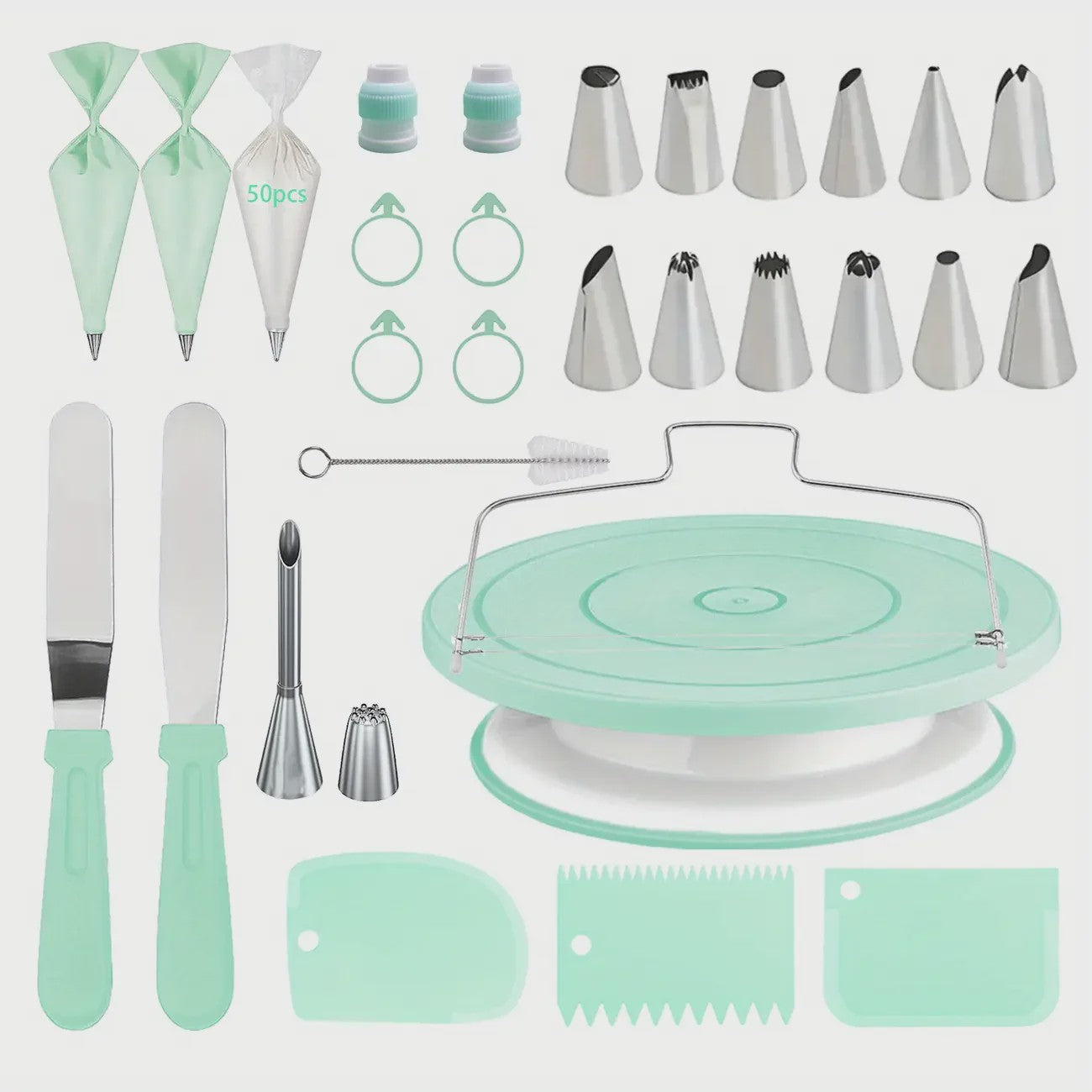 Professionele Taart Decoratie Set: 80 Delig met Draaiplateau & Spuitmondjes