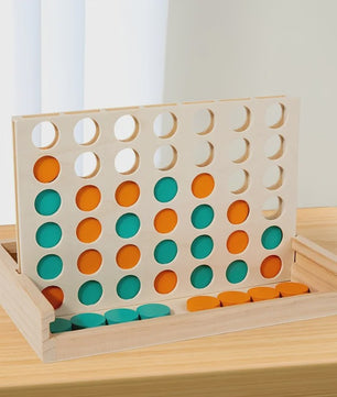 Houten Vier Op Een Rij Spel - Draagbaar Strategisch Bordspel voor 2 Spelers