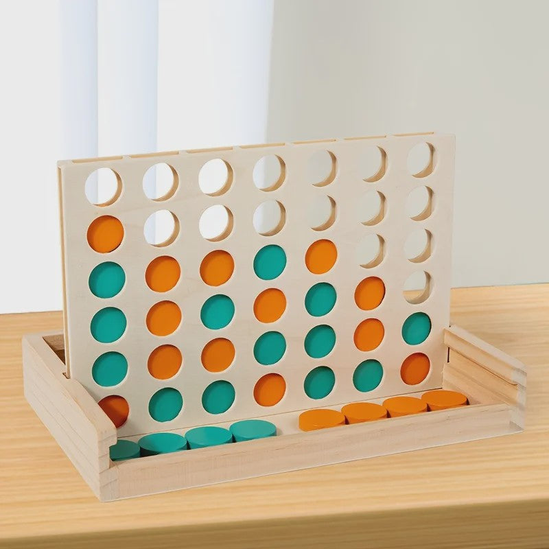 Houten Vier Op Een Rij Spel - Draagbaar Strategisch Bordspel voor 2 Spelers