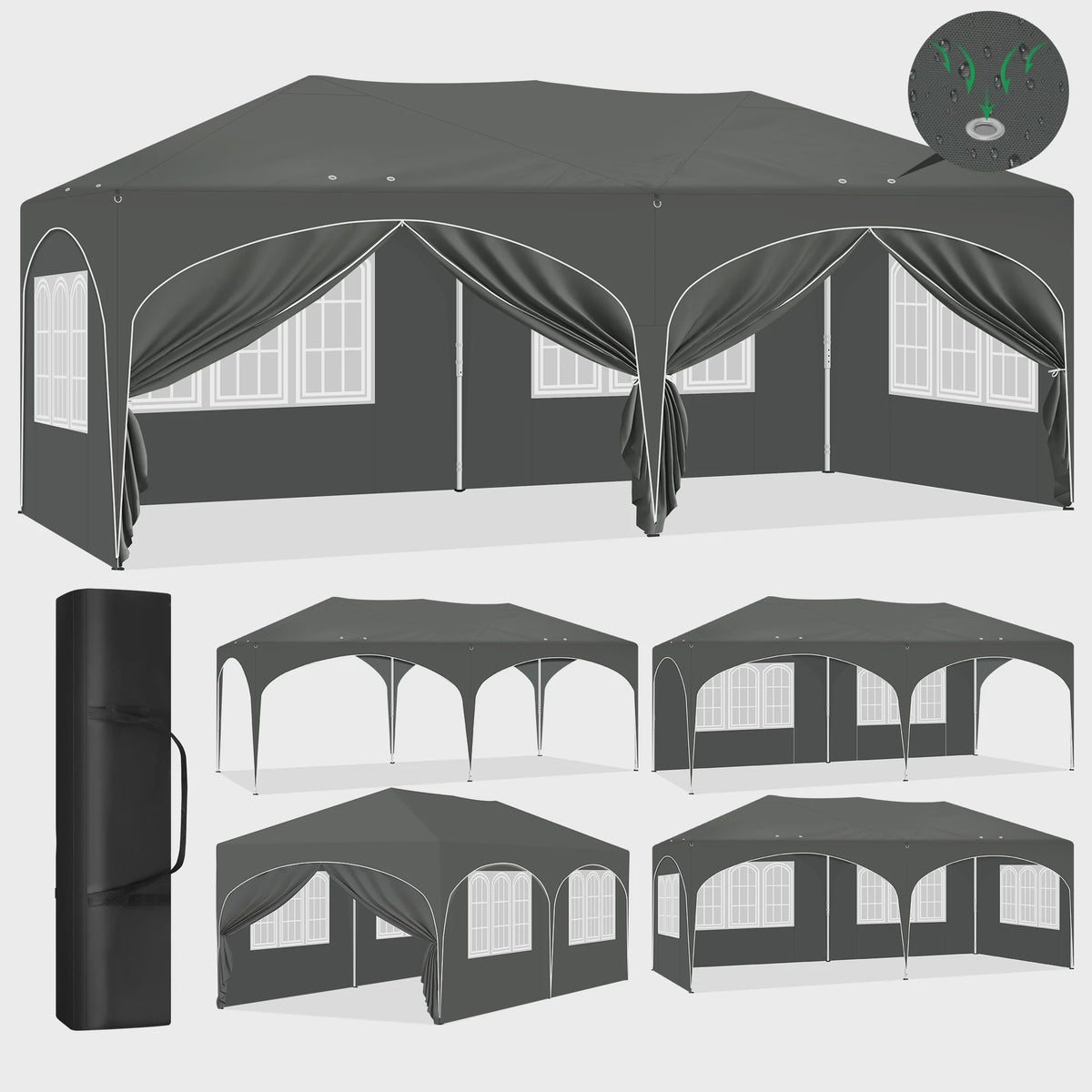 Pop-Up Partytent 3x6m - Verstelbaar, Waterdicht Paviljoen met 6 Zijwanden voor Tuin & Outdoor
