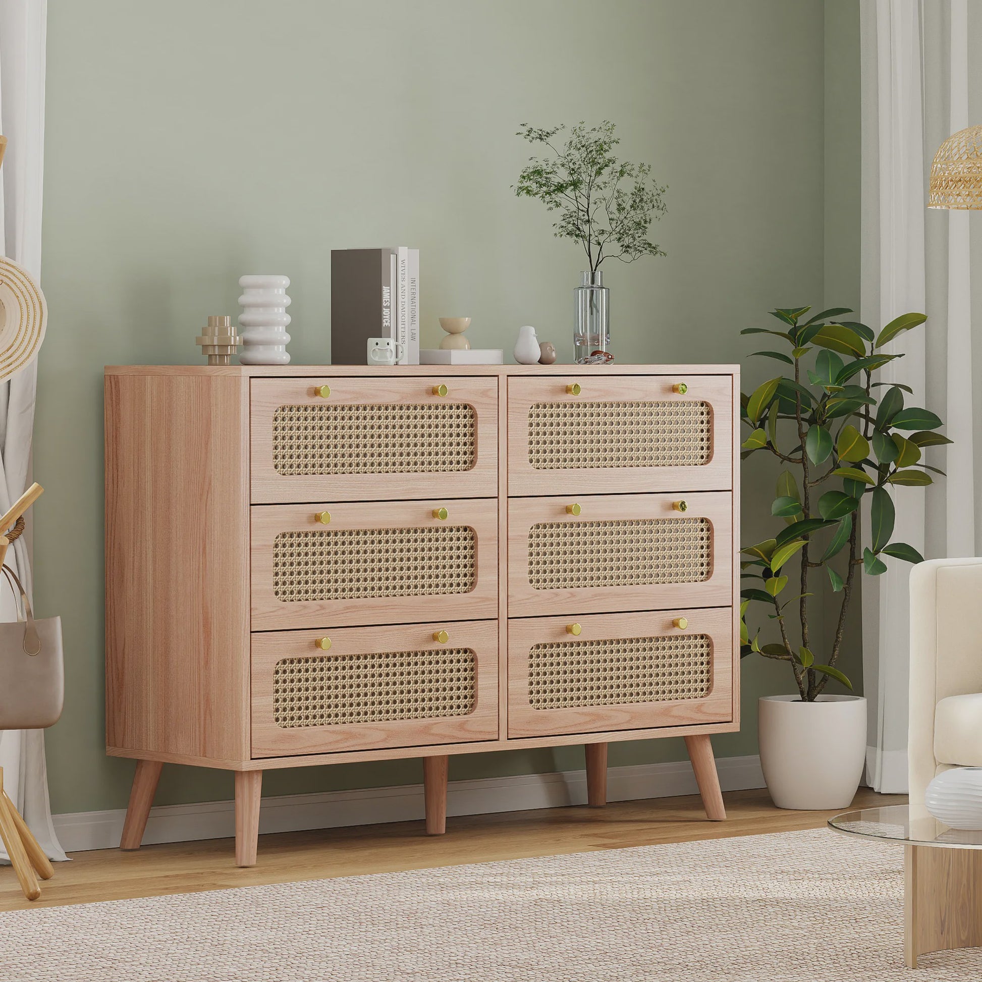 Retro Rotan Ladekast met 5 of 6 Laden - Stijlvolle Opbergkast